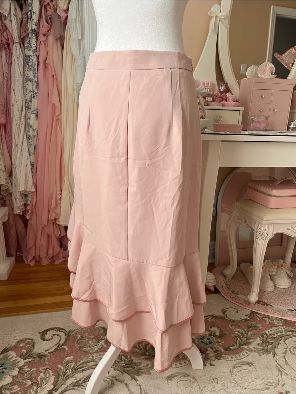 MOTF Blush Pink High-Low Ruffle Hem Skirt - Picture 4 of 6